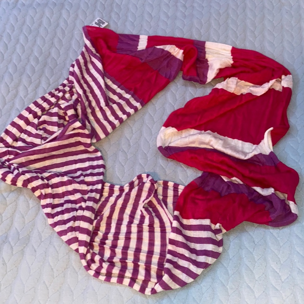 Pink purple and white striped infinity scarf